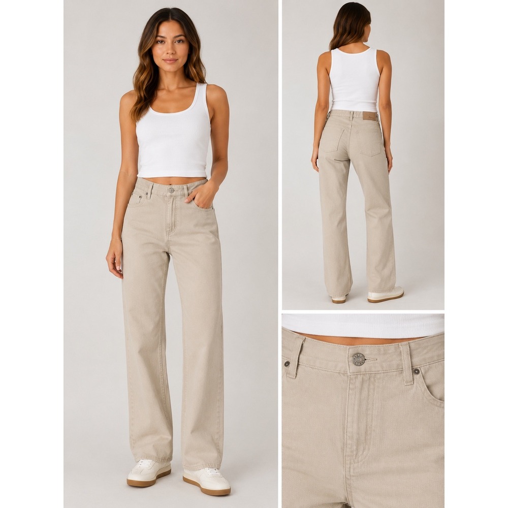 Rowan Merilee Sand Beige Canvas Wide Leg‎ High Rise Pants WWPT0007 Size 24